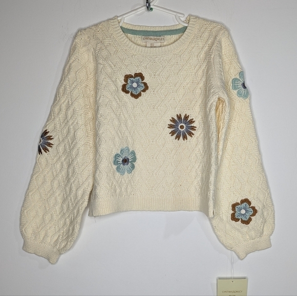 NWT Cynthia Rowley cream blue brown embroidered floral sweater 5T - Picture 1 of 7